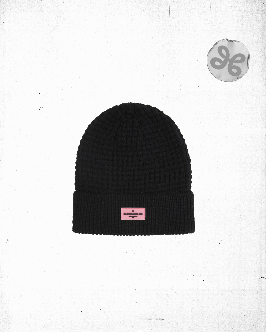 BLACK WAFFLE COTTON BEANIE