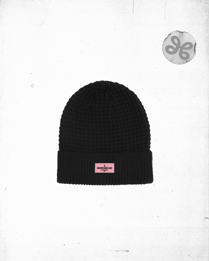 BLACK WAFFLE COTTON BEANIE