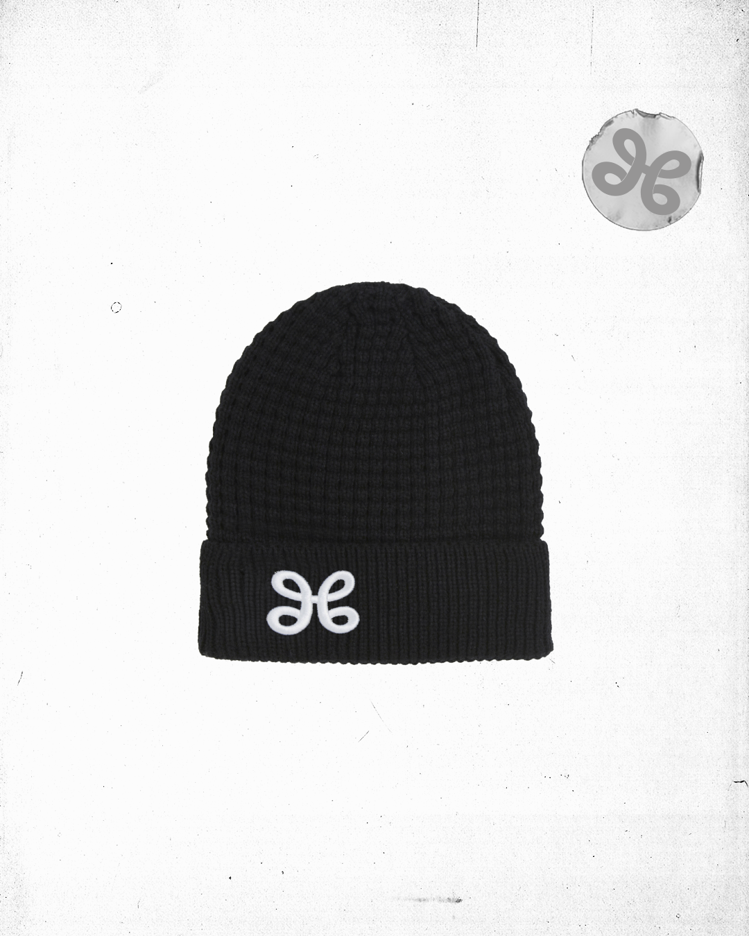 BLACK WAFFLE COTTON BEANIE