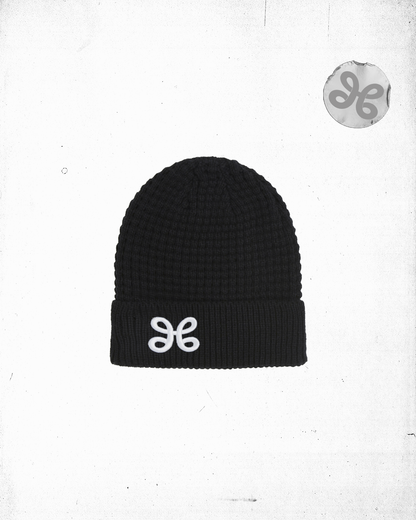 BLACK WAFFLE COTTON BEANIE